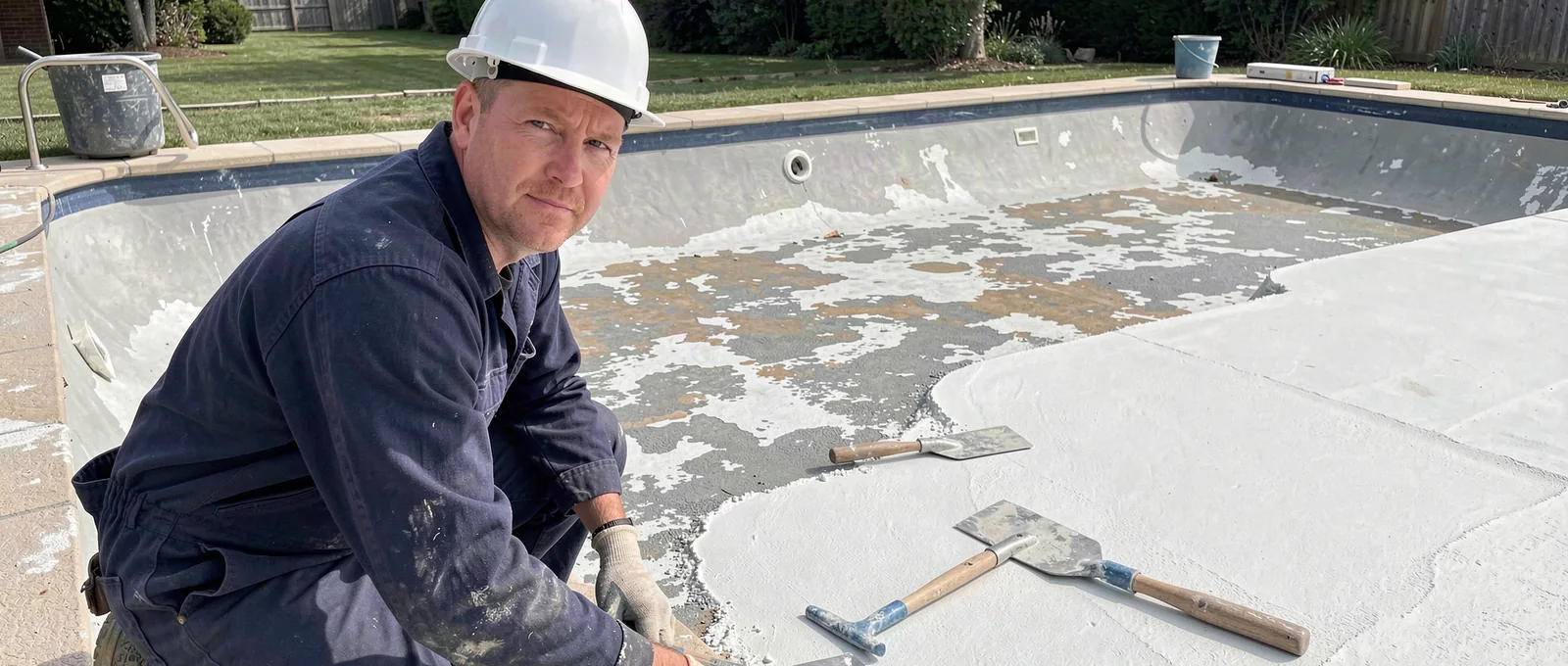 Pool resurfacing contractor on a job site in Ocala, FL